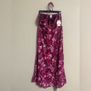 Sincerely Jules Floral Halter Maxi Dress Size Large 12-14 New Ruched Sleeveless